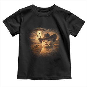 Funny Cowboy Cat UFO Toddler T Shirt Retro Western Rodeo Meme Cats Lover Gift TS10 Black Print Your Wear
