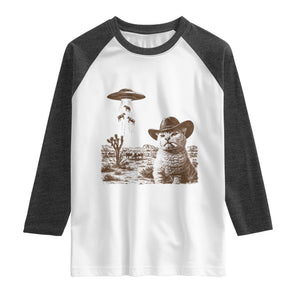 UFO Cowboy Cat Raglan Shirt Vintage Graphic Retro Western Rodeo TS10 White Heather Charcoal Print Your Wear