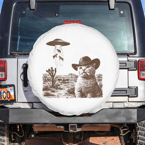 UFO Cowboy Cat Spare Tire Cover Vintage Graphic Retro Western Rodeo TS10 No hole White Print Your Wear