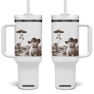 UFO Cowboy Cat Tumbler With Handle Vintage Graphic Retro Western Rodeo TS10 One Size: 40 oz White Print Your Wear