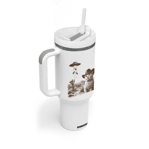 UFO Cowboy Cat Tumbler With Handle Vintage Graphic Retro Western Rodeo TS10 Print Your Wear