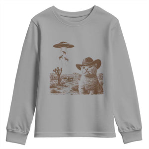 UFO Cowboy Cat Youth Sweatshirt Vintage Graphic Retro Western Rodeo TS10 Sport Gray Print Your Wear