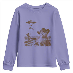 UFO Cowboy Cat Youth Sweatshirt Vintage Graphic Retro Western Rodeo TS10 Violet Print Your Wear