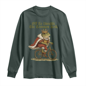 Chaotic Frog Meme Long Sleeve Shirt Off To Unsettle The Common Folk Vintage Unhinged Humor TS10 Dark Forest Green Print Your Wear