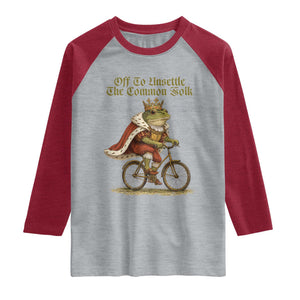 Chaotic Frog Meme Raglan Shirt Off To Unsettle The Common Folk Vintage Unhinged Humor TS10 Heather Gray Heather Red Print Your Wear