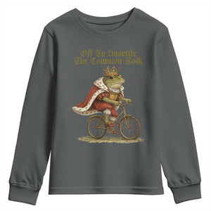 Chaotic Frog Meme Youth Sweatshirt Off To Unsettle The Common Folk Vintage Unhinged Humor TS10 Dark Heather Print Your Wear