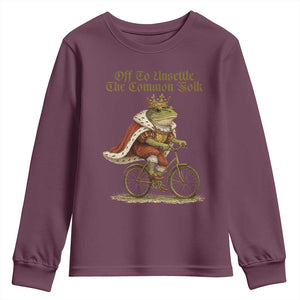 Chaotic Frog Meme Youth Sweatshirt Off To Unsettle The Common Folk Vintage Unhinged Humor TS10 Maroon Print Your Wear