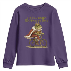Chaotic Frog Meme Youth Sweatshirt Off To Unsettle The Common Folk Vintage Unhinged Humor TS10 Purple Print Your Wear