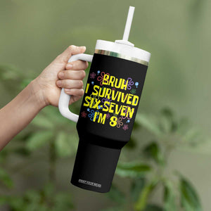 8th Birthday Tumbler With Handle Im 8 Year Old Bruh I Survived 67 Colorful Bubble Flower TS10 Print Your Wear
