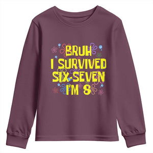 8th Birthday Youth Sweatshirt Im 8 Year Old Bruh I Survived 67 Colorful Bubble Flower TS10 Maroon Print Your Wear