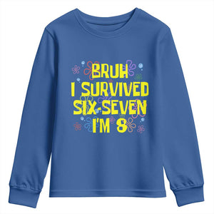 8th Birthday Youth Sweatshirt Im 8 Year Old Bruh I Survived 67 Colorful Bubble Flower TS10 Royal Blue Print Your Wear
