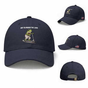 Funny Christian Frog Baseball Cap Off To Praise The Lord TS10 Baseball Cap Universal Fit Navy Print Your Wear