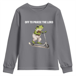Funny Christian Frog Youth Sweatshirt Off To Praise The Lord TS10 Charcoal Print Your Wear