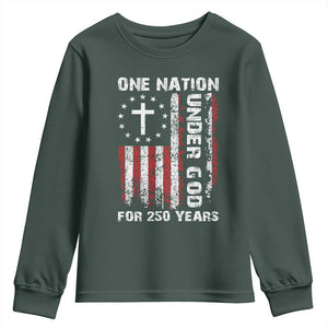 250 Years Anniversary Youth Sweatshirt 250th Independence Day Freedom One Nation Under God US Flag TS10 Dark Forest Green Print Your Wear