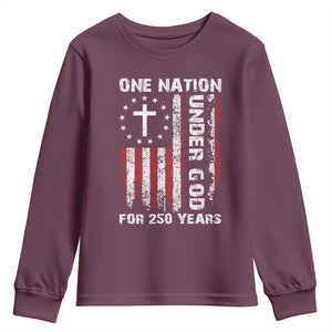250 Years Anniversary Youth Sweatshirt 250th Independence Day Freedom One Nation Under God US Flag TS10 Maroon Print Your Wear