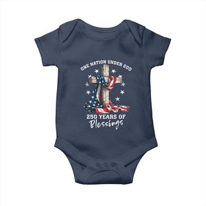 250th Anniversary USA Baby Onesie One Nation Under God US 250 Flag Cross 4th Of July TS10 Navy Print Your Wear