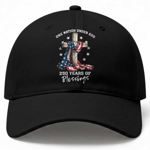 250th Anniversary USA Baseball Cap One Nation Under God US 250 Flag Cross 4th Of July TS10 Print Your Wear