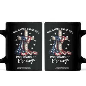 250th Anniversary USA Coffee Mug One Nation Under God US 250 Flag Cross 4th Of July TS10 Black Print Your Wear