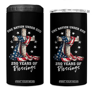 250th Anniversary USA 4 in 1 Can Cooler Tumbler One Nation Under God US 250 Flag Cross 4th Of July TS10 One Size: 16 oz Black Print Your Wear