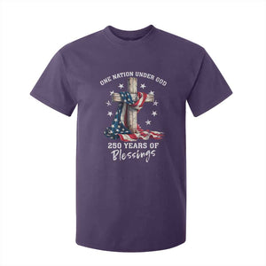 250th Anniversary USA T Shirt For Kid One Nation Under God US 250 Flag Cross 4th Of July TS10 Purple Print Your Wear