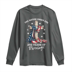 250th Anniversary USA Long Sleeve Shirt One Nation Under God US 250 Flag Cross 4th Of July TS10 Dark Heather Print Your Wear