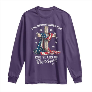 250th Anniversary USA Long Sleeve Shirt One Nation Under God US 250 Flag Cross 4th Of July TS10 Purple Print Your Wear