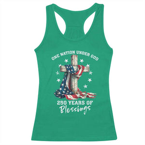 250th Anniversary USA Racerback Tank Top One Nation Under God US 250 Flag Cross 4th Of July TS10 Irish Green Print Your Wear