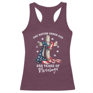 250th Anniversary USA Racerback Tank Top One Nation Under God US 250 Flag Cross 4th Of July TS10 Maroon Print Your Wear