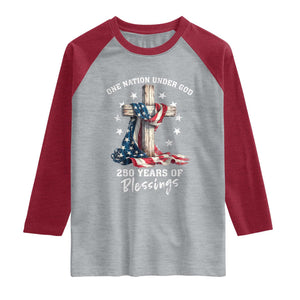250th Anniversary USA Raglan Shirt One Nation Under God US 250 Flag Cross 4th Of July TS10 Heather Gray Heather Red Print Your Wear