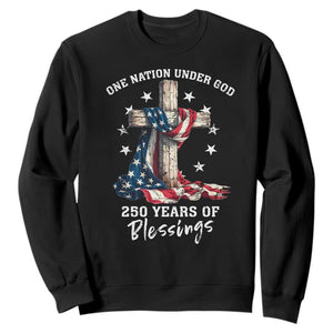 250th Anniversary USA Sweatshirt One Nation Under God US 250 Flag Cross 4th Of July TS10 Black Print Your Wear