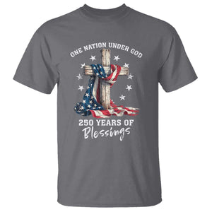 250th Anniversary USA T Shirt One Nation Under God US 250 Flag Cross 4th Of July TS10 Charcoal Print Your Wear