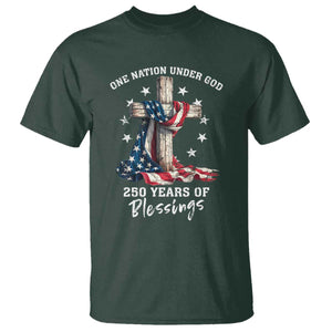 250th Anniversary USA T Shirt One Nation Under God US 250 Flag Cross 4th Of July TS10 Dark Forest Green Print Your Wear
