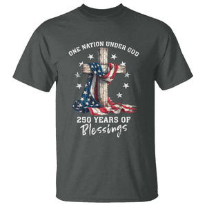 250th Anniversary USA T Shirt One Nation Under God US 250 Flag Cross 4th Of July TS10 Dark Heather Print Your Wear