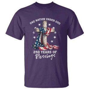 250th Anniversary USA T Shirt One Nation Under God US 250 Flag Cross 4th Of July TS10 Purple Print Your Wear