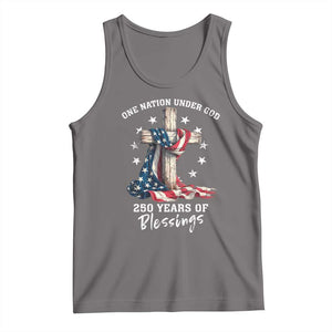 250th Anniversary USA Tank Top One Nation Under God US 250 Flag Cross 4th Of July TS10 Deep Heather Print Your Wear