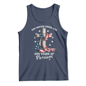 250th Anniversary USA Tank Top One Nation Under God US 250 Flag Cross 4th Of July TS10 Navy Print Your Wear