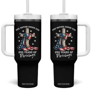 250th Anniversary USA Tumbler With Handle One Nation Under God US 250 Flag Cross 4th Of July TS10 One Size: 40 oz Black Print Your Wear