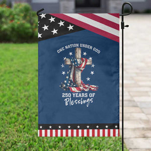 250th Anniversary USA Garden Flag One Nation Under God US 250 Flag Cross 4th Of July TS10 Classic Blue Black Print Your Wear