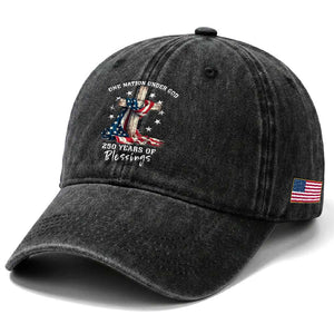 250th Anniversary USA Washed Cotton Baseball Cap One Nation Under God US 250 Flag Cross 4th Of July TS10 Print Your Wear