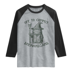 Wizard Frog Raglan Shirt Funny Off to Commit Shenanigans TS10 Heather Gray Black Print Your Wear
