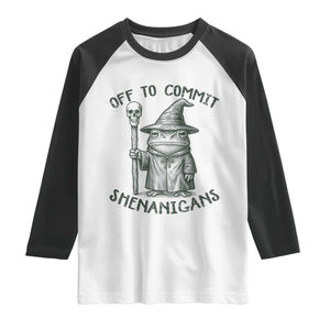 Wizard Frog Raglan Shirt Funny Off to Commit Shenanigans TS10 White Black Print Your Wear