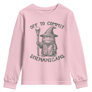 Wizard Frog Youth Sweatshirt Funny Off to Commit Shenanigans TS10 Light Pink Print Your Wear