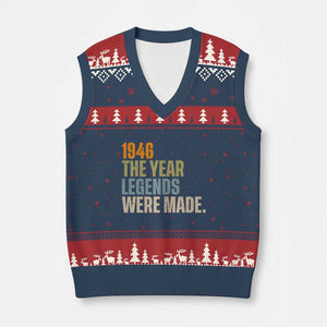 80th Birthday Gift For Men V-Neck Knit Sweater Vest Vintage 1946 80 Years Old Birthday TS10 Navy Red Print Your Wear