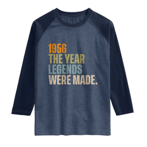 70th Birthday Gift For Men Raglan Shirt Vintage 1956 70 Years Old Birthday TS10 Heather Denim Navy Print Your Wear
