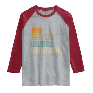 40th Birthday Gift For Men Raglan Shirt Vintage 1986 40 Years Old Birthday TS10 Heather Gray Heather Red Print Your Wear