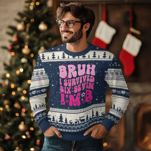 8th Birthday Girls Ugly Christmas Sweater Bruh I Survived 67 Im 8 Year Old Six Seven TS10 Navy Beige Print Your Wear