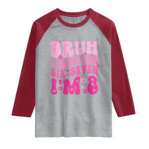 8th Birthday Girls Raglan Shirt Bruh I Survived 67 Im 8 Year Old Six Seven TS10 Heather Gray Heather Red Print Your Wear