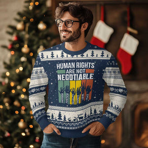 Human Rights Ugly Christmas Sweater Are Not Negotiable Retro Equality Statement TS10 Navy Beige Print Your Wear