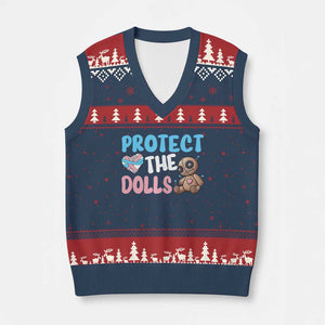 Protect The Dolls V-Neck Knit Sweater Vest Transgender Trans Pride TS10 Navy Red Print Your Wear