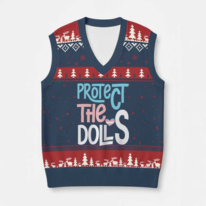 Protect The Dolls V-Neck Knit Sweater Vest Transgender Trans Pride Social Justice TS10 Navy Red Print Your Wear